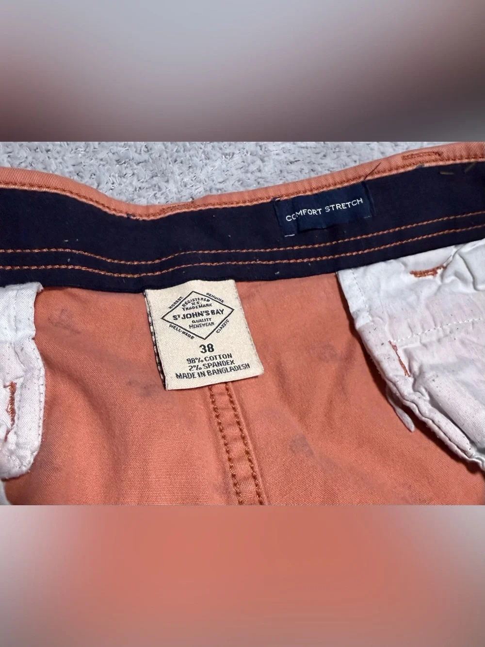 St John's Bay Men's Comfort Stretch Chino Dusty Coral Lobster Shorts Size 38